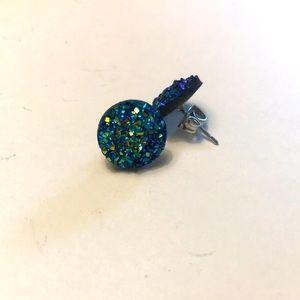 Sparkly peacock-blue post earrings